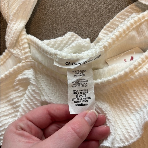 Caution To The Wind White Bodysuit with boxed Neckline and Thin Straps - Picture 3 of 3